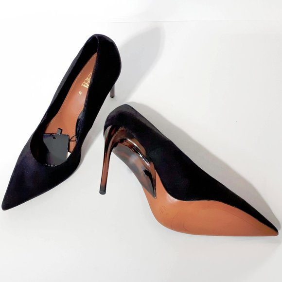 *Sold* NWT Zara black faux suede tortoise shell high heels, 42 - Picture 9 of 11